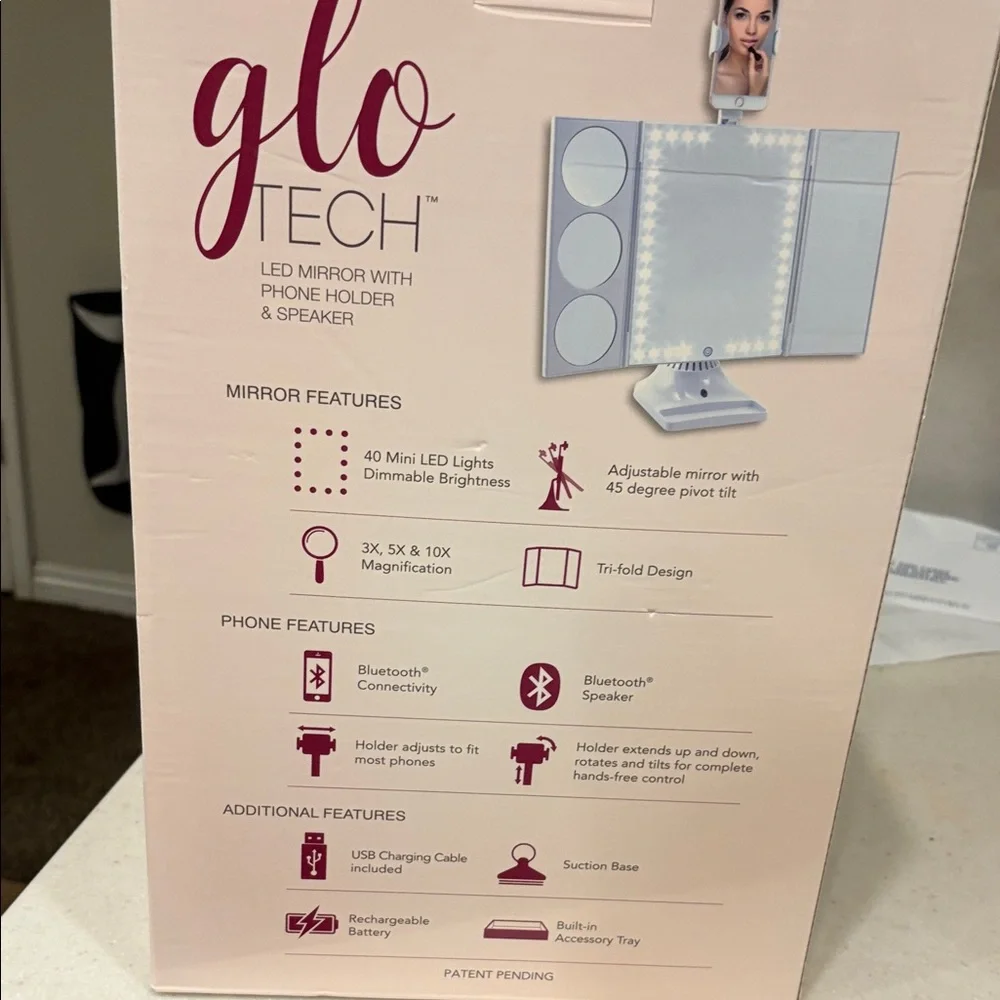 LED Vanity Mirror‎ with Phone Holder - White new